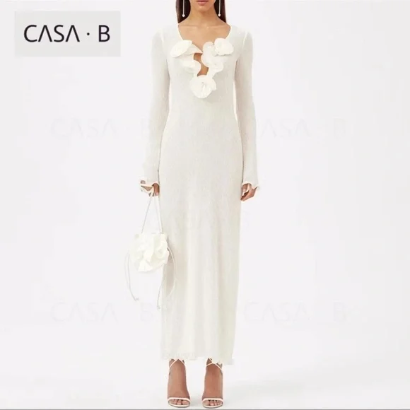 NEW to CASA B💫| Sameera Floral Declotte Shirred Ivory Sheer Midi Dress - Picture 11 of 12